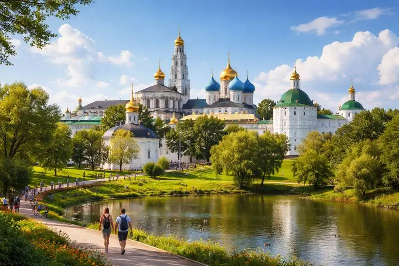 Панорамный вид Троице-Сергиевой лавры и Келарского пруда в Сергиевом Посаде